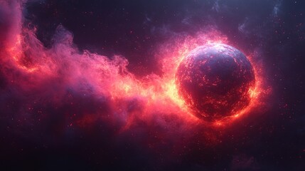 Obraz premium Cosmic explosion with fiery planet and swirling gases