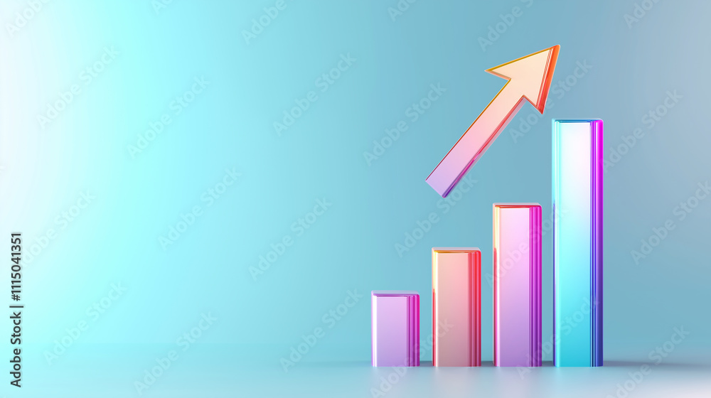 Aufkleber growing bar graph with upward arrow representing increasing statistics
