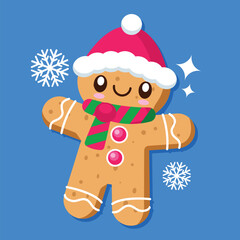 Cute kawaii gingerbread cookies cartoon illustration