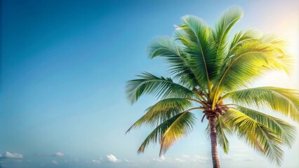 Fototapeta premium Tropical palm tree on a sunny beach scenic nature photography coastal environment vibrant colors serene viewpoint for relaxation