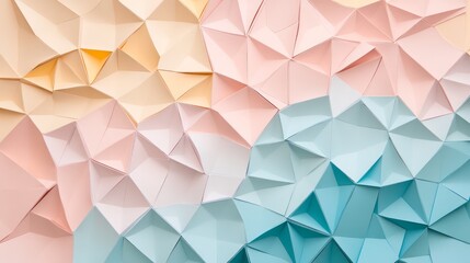 Obraz premium Abstract Geometric Background Composed of Textured Origami Style Creases and Folds in Soft Pastel Colors of Yellow, Pink, and Blue for Artistic and Visual Design Projects