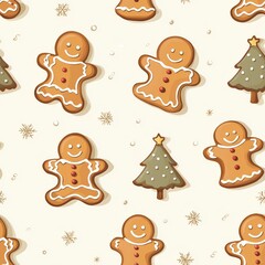 Fototapeta premium Seamless pattern of gingerbread cookies with Christmas trees