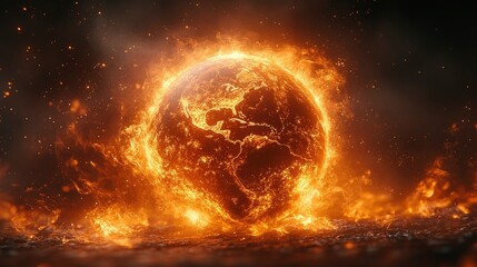 Obraz premium Fiery globe representing climate change and environmental crisis