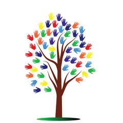 Obraz premium Colorful hand tree vector logo.