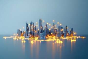 Obraz premium A futuristic cityscape illuminated by glowing lights, showcasing a blend of urban architecture and technological innovation.
