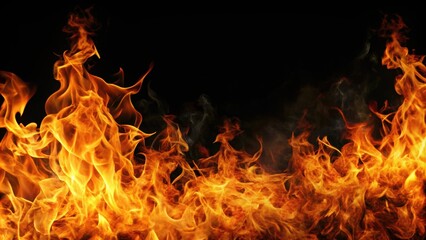 Abstract background of flames on a black backdrop, fire, heat, energy, inferno, darkness, hot, burning, fiery, blaze, passion