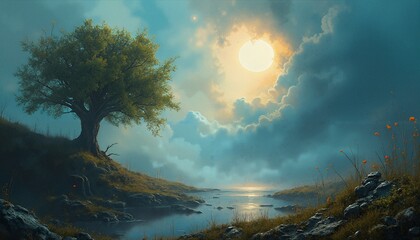 Fototapeta premium Serene Landscape at Moonlight