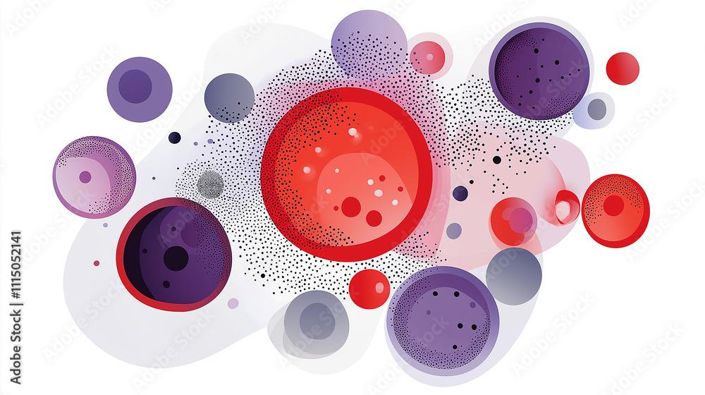 Fototapete red and purple bubbles floating and bouncing creating abstract design