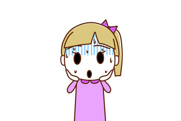 （上半身正面）真っ青になって冷や汗をかきながら埴輪のような顔で慌てる白人少女