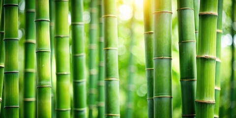 Fototapeta premium Close-up of green bamboo stalks in a serene forest setting , nature, plant, growth, organic, Asia, tropical