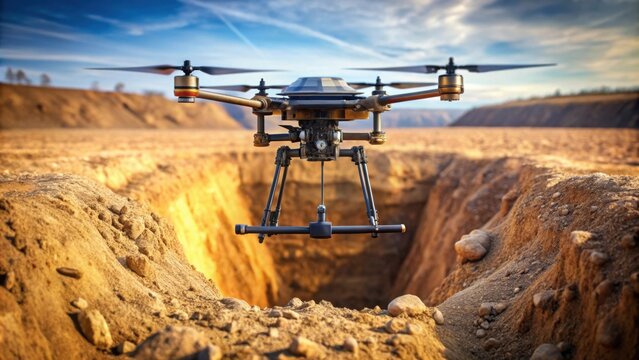 Ground penetrating radar drone scanning earth for underground structures and formations, GPR, drone, scanning, earth