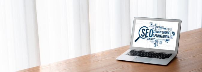 SEO search engine optimization for modish e-commerce and online retail business showing on computer...