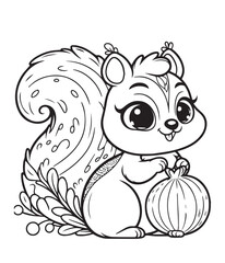 Coloring page squirrel with cranberry fruit
