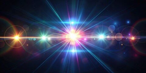 Optical lens flares creating shiny lights on a dark background, optical, lens, flares, shiny, lights, dark, background