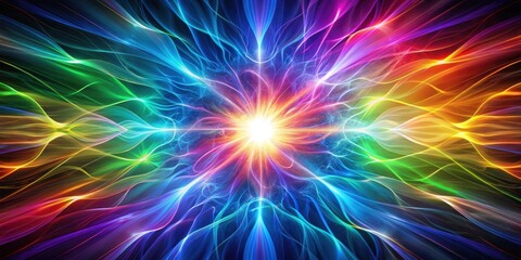 Fototapeta premium Colorful abstract energy field spreading from central point, abstract, vibrant, energy, dynamic, colorful, burst, radiating