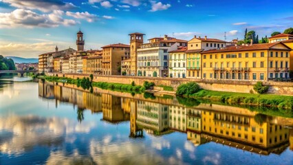 Obraz premium Scenic view of Arno river with historic Florentine palaces in Florence, Italy, Arno river, Florence, Italy