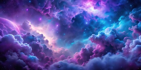 Fototapeta premium Abstract purple blue cosmic clouds on dark background, cosmic, clouds, abstract, purple, blue, space, celestial, mystical