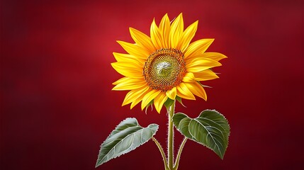 Obraz premium Captivating Sunflower Blooms in Sharp Focus Vibrant Red Background Ultra-Detailed Nature Photography Close-Up View Artistic Concept