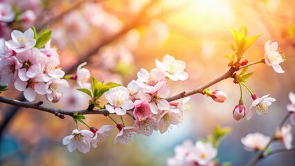 Obraz premium Flowers blooming on a tree branch, floral, nature, spring, blossoms, botanical, garden, growth, vibrant, colorful