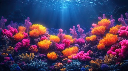 Fototapeta premium Illustration of a vibrant underwater coral reef, symbolizing the rich biodiversity of tropical marine ecosystems