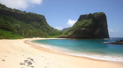 Obraz premium Secluded Tropical Cove with White Sand Beach and Cliffs