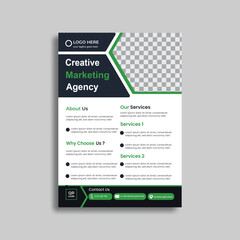 Green color Corporate business flyer design template or Brochure business flyer design, with geometric shapes in A4 size