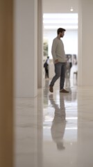 Fototapeta premium Reflective Hallway: A Glimpse into the Unseen
