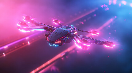 Neon Futuristic Drone in Flight