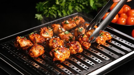 Grilled Chicken Wings with Fresh Herbs on Barbecue Grill