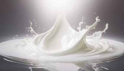 White Creamy Milk Splash Wave with Droplets on Light Background, Fresh Dairy Beverage Concept