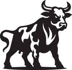 Obraz premium black and white bull, angry Cow Silhouette vector black and white