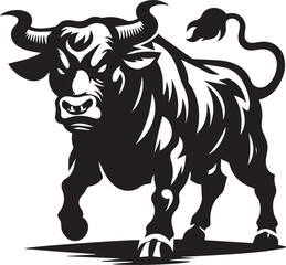 Fototapeta premium black and white bull, angry Cow Silhouette vector black and white