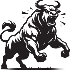 Obraz premium black and white bull, angry Cow Silhouette vector black and white