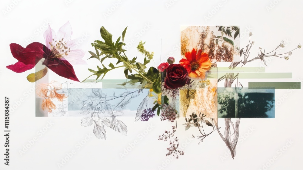Poster creating angular tensions in botanical sketches through scientific spatial dialogue with a microscop