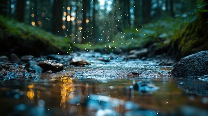 Fototapeta premium Enchanted Forest Stream: A Serene Escape into Nature's Embrace