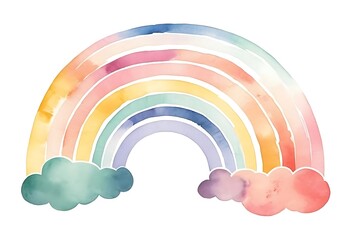 Fantasy rainbow and cloud; watercolor hand draw illustration; can be used for card and kid's poster; with white isolated background
