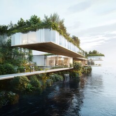 Obraz premium Innovative coastal resiliency climate adaptation architecture for sustainable waterfronts