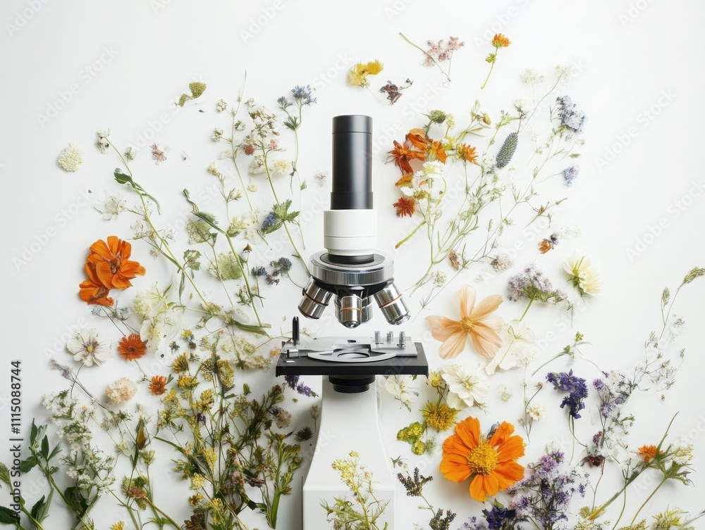 Poster exploring botanical layered complexity through microscope a central focus on diagonally crossed pres