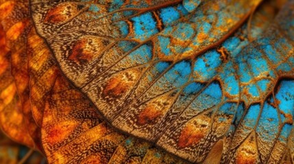 Close-up of vibrant butterfly wings showcasing intricate patterns and colors.