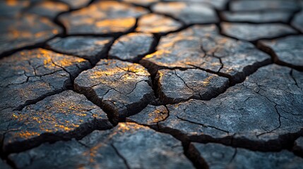The cracked soil highlights the devastating effects of global warming and drought on the environment