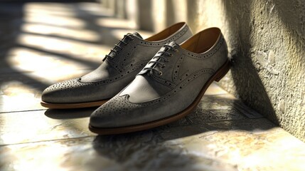 Stylish shoes displayed on a clean stone surface indoor setting fashion photography minimalist style close-up perspective