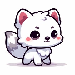 Fototapeta premium Cute Arctic Fox Chibi Illustration in Flat Style on White Background