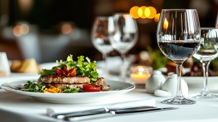 Culinary arts in focus elegant lunch setup with fresh ingredients in a cozy fine dining atmosphere