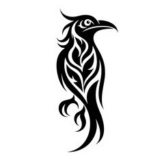 Obraz premium Black tribal-style raven tattoo with intricate curves and bold lines, perfect for artistic body art ideas or prints.