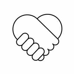 Fototapeta premium Two hands clasped together forming a heart symbolize love, trust, partnership, and connection. A simple icon representing unity and affection.