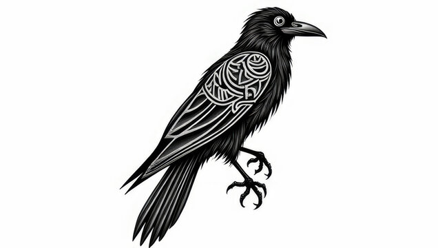 Black raven tattoo with outspread wings and intricate details, perfect for symbolizing strength and freedom.