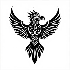 Obraz premium Intricate symmetrical raven tattoo with black ink, perfect for artistic and bold body art enthusiasts.