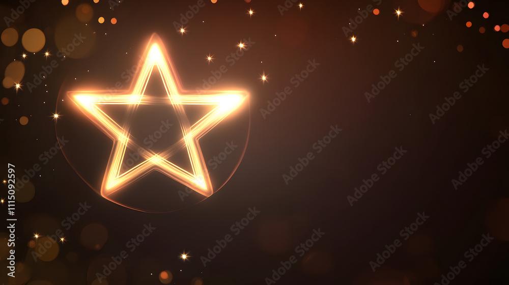 Poster A glowing star against a dark background, surrounded by soft bokeh lights, creating a magical and festive atmosphere
