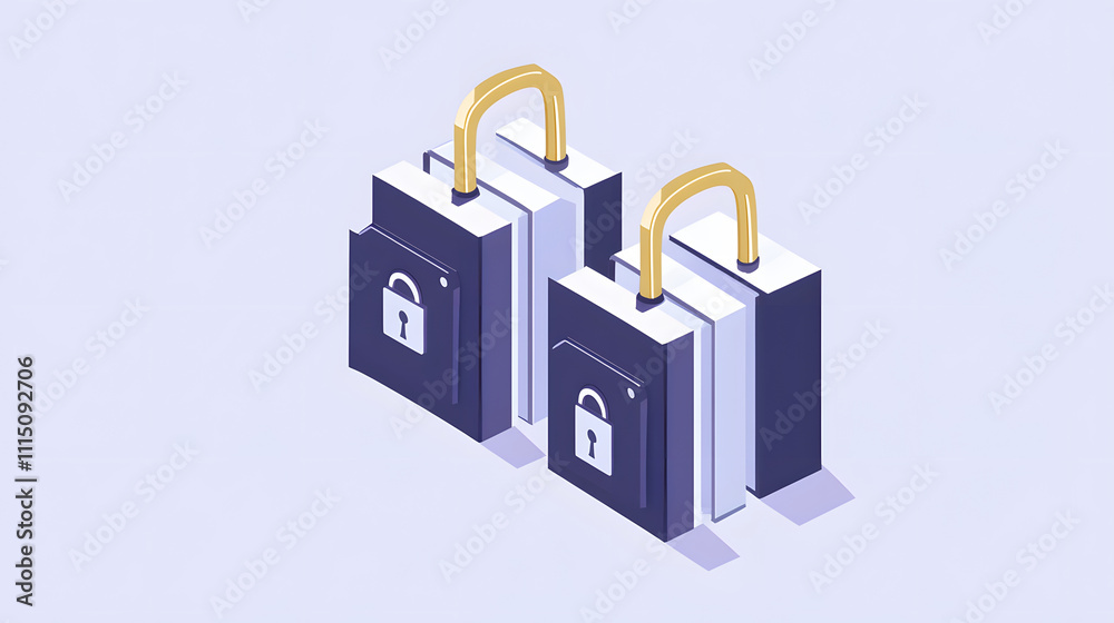 Poster Two stylized padlocks on books symbolize security and protection of information in a digital context
