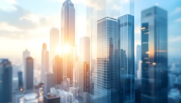 Light blurry building city background illustration abstract modern, urban scape, blurred business light blurry building city background. Blurred office workspace in the evening interior. 